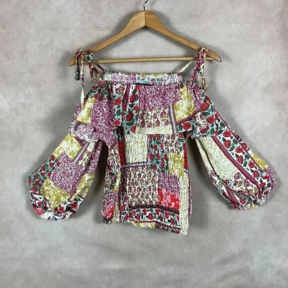 BOOHOO Bandana Floral Patchwork Off The Shoulder Top NEW US 16 (Large) - Picture 5 of 10
